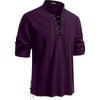 JEMITOP Men’s Pure Cotton Renaissance Lace Up Shirt(Purple)
