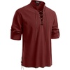 JEMITOP Men’s Pure Cotton Renaissance Lace Up Shirt(Rust Red)