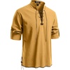 JEMITOP Men’s Pure Cotton Renaissance Lace Up Shirt(Yellow)