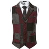 JEMITOP Mens Vintage Patchwork Casual Suit Vest with Pockets(Burgundy)