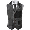 JEMITOP Mens Vintage Patchwork Casual Suit Vest with Pockets(Grey)