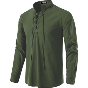JEMITOP Men’s Pure Cotton Renaissance Lace Up Shirt(Army Green)