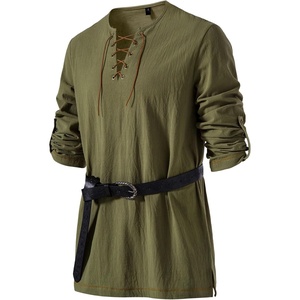 JEMITOP Mens Pure Cotton Vintage Shirt Renaissance Costume Without Belt(Army Green)
