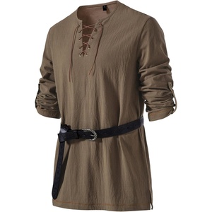 JEMITOP Mens Pure Cotton Vintage Shirt Renaissance Costume Without Belt(Coffee)