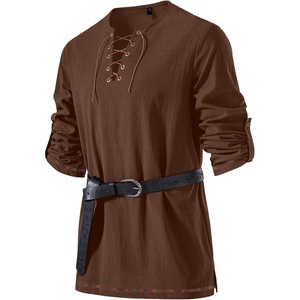 JEMITOP Mens Pure Cotton Vintage Shirt Renaissance Costume Without Belt(Dark Brown)