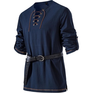 JEMITOP Mens Pure Cotton Vintage Shirt Renaissance Costume Without Belt(Navy Blue)