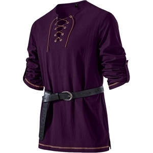 JEMITOP Mens Pure Cotton Vintage Shirt Renaissance Costume Without Belt(Purple)