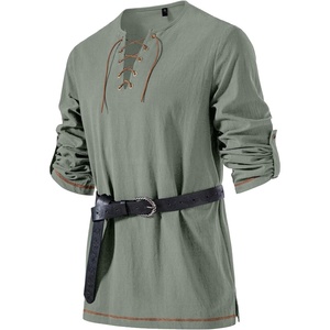 JEMITOP Mens Pure Cotton Vintage Shirt Renaissance Costume Without Belt(Sage Green)