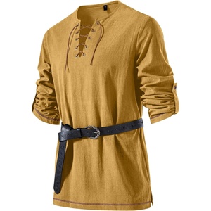 JEMITOP Mens Pure Cotton Vintage Shirt Renaissance Costume Without Belt(Yellow)