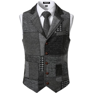 JEMITOP Mens Vintage Patchwork Casual Suit Vest with Pockets(Grey)