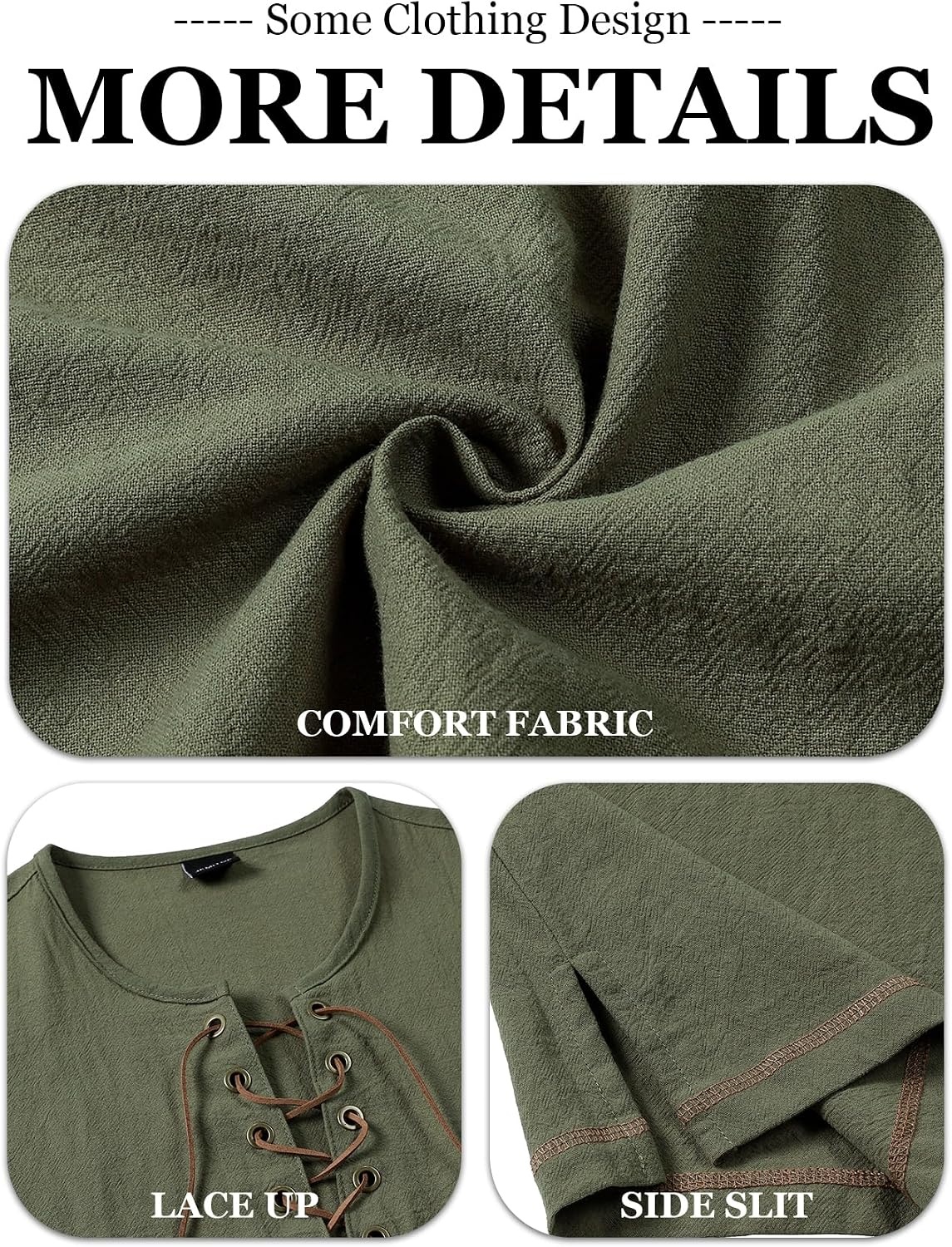image:imageJEMITOP Mens Renaissance Viking Medieval Shirt Costume Without BeltArmy Green