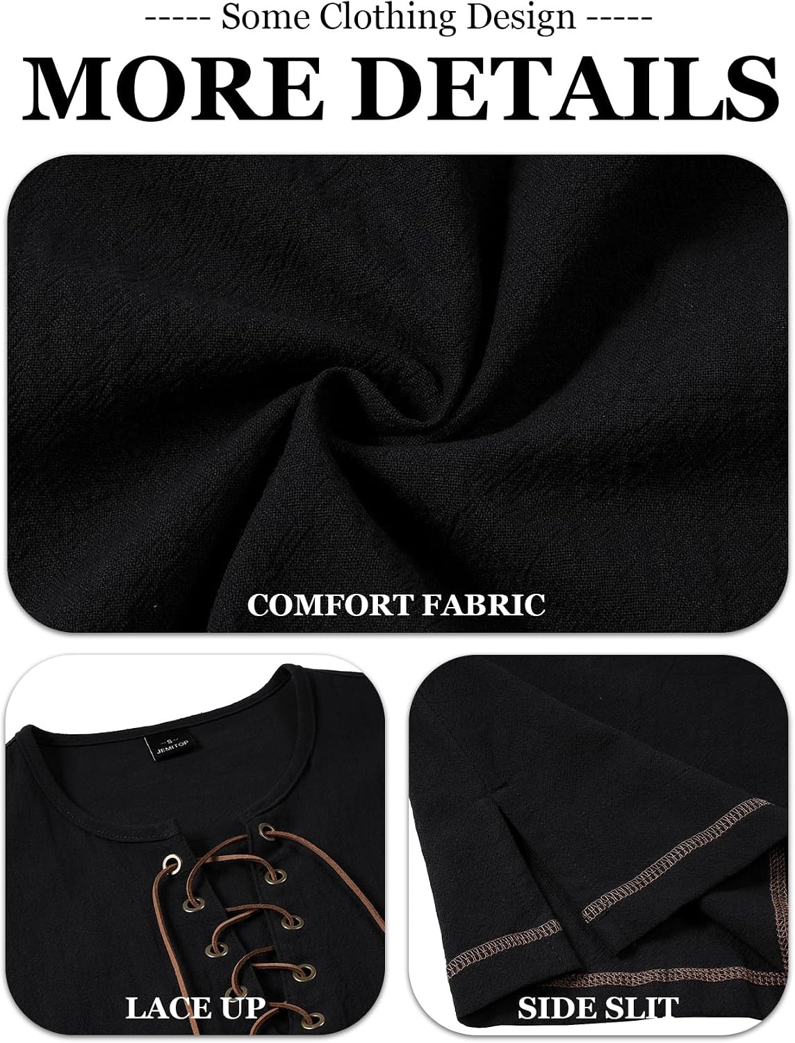 image:imageJEMITOP Mens Renaissance Viking Medieval Shirt Costume Without BeltBlack