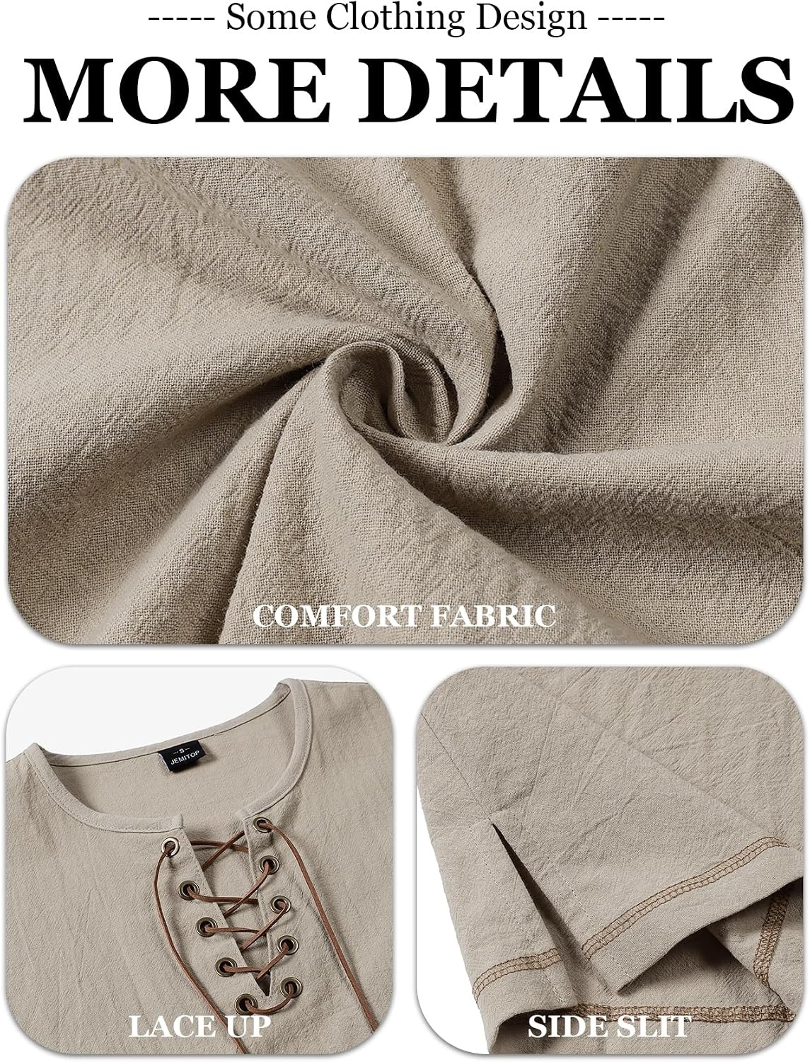image:imageJEMITOP Mens Renaissance Viking Medieval Shirt Costume Without BeltKhaki
