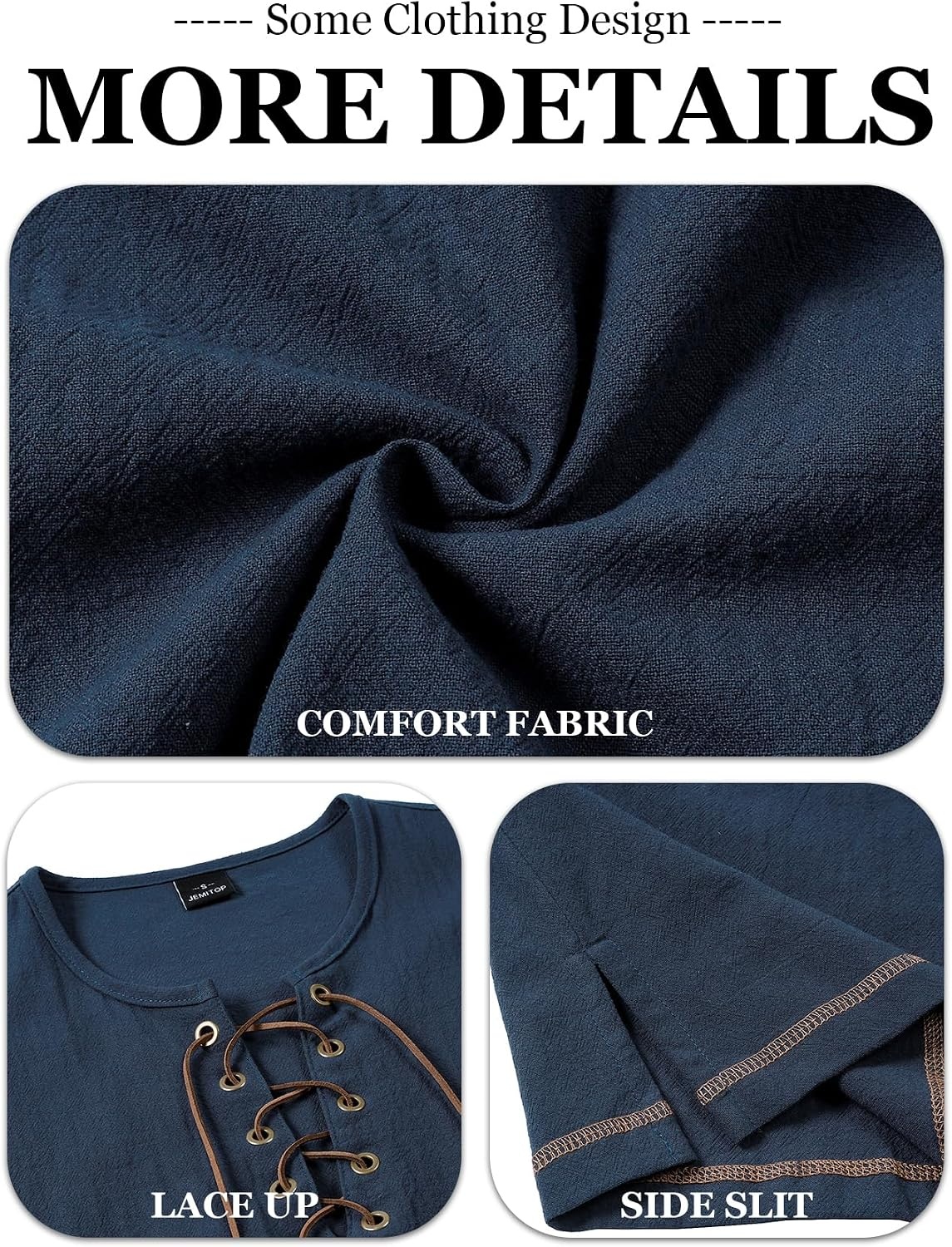 image:imageJEMITOP Mens Renaissance Viking Medieval Shirt Costume Without BeltNavy Blue