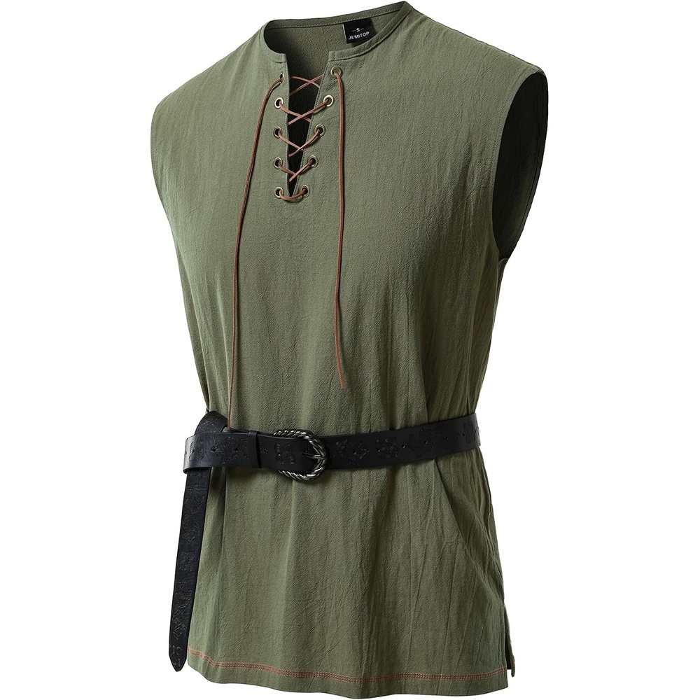image:imageJEMITOP Mens Renaissance Viking Medieval Shirt Costume Without BeltArmy Green