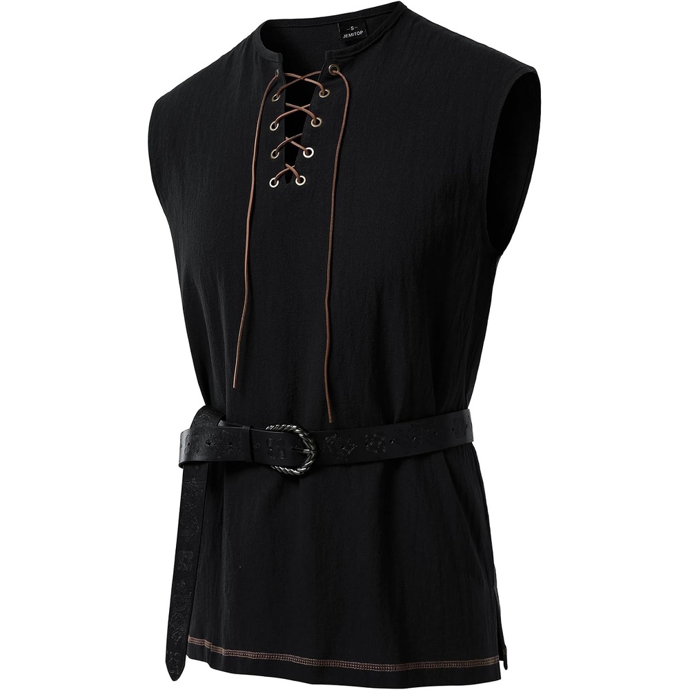image:imageJEMITOP Mens Renaissance Viking Medieval Shirt Costume Without BeltBlack