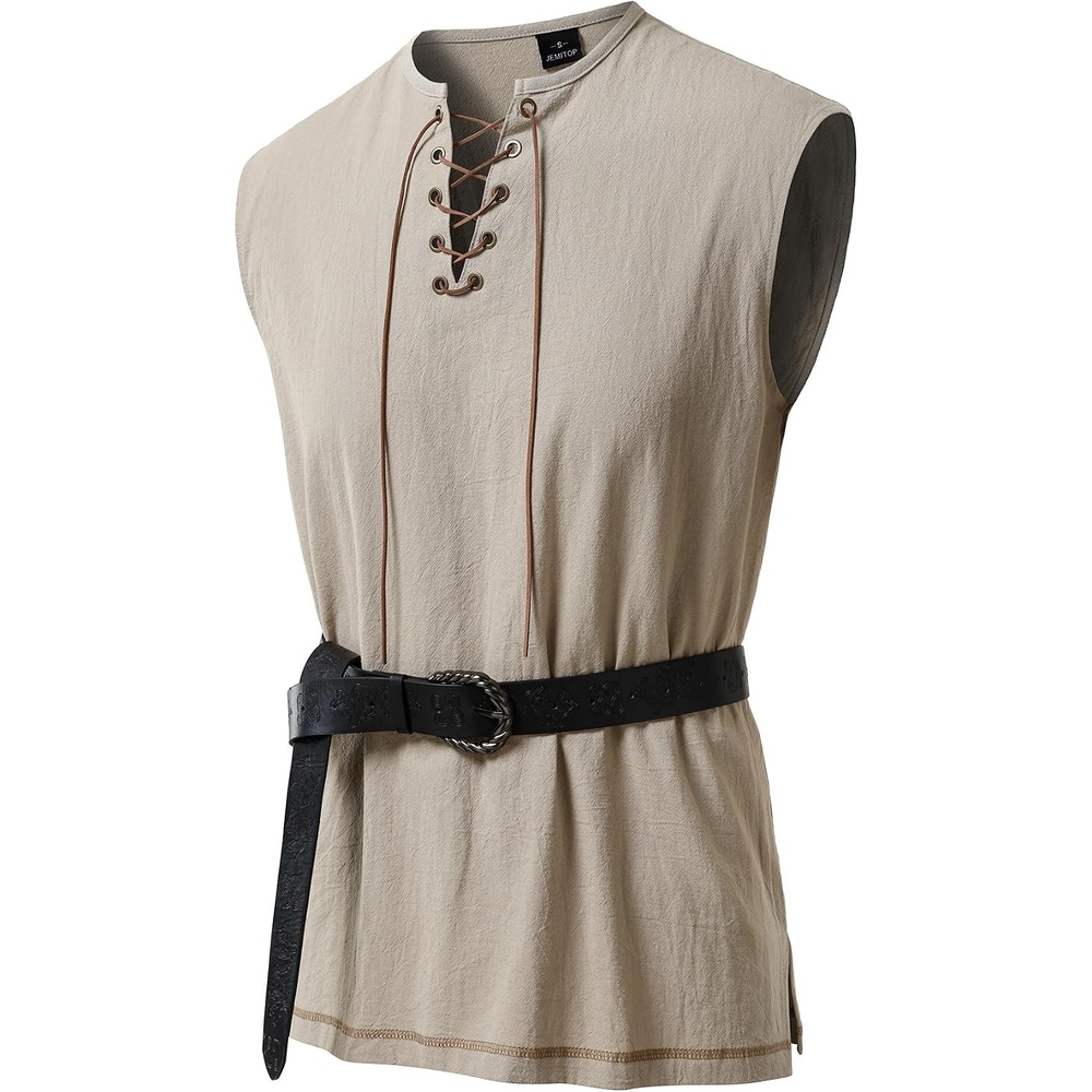 image:imageJEMITOP Mens Renaissance Viking Medieval Shirt Costume Without BeltKhaki