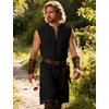 JEMITOP Men Renaissance Medieval Viking Tunic Costume Shirt(Black)