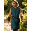 JEMITOP Men Renaissance Medieval Viking Tunic Costume Shirt(Dark Green)