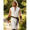 JEMITOP Men Renaissance Medieval Viking Tunic Costume Shirt(White)