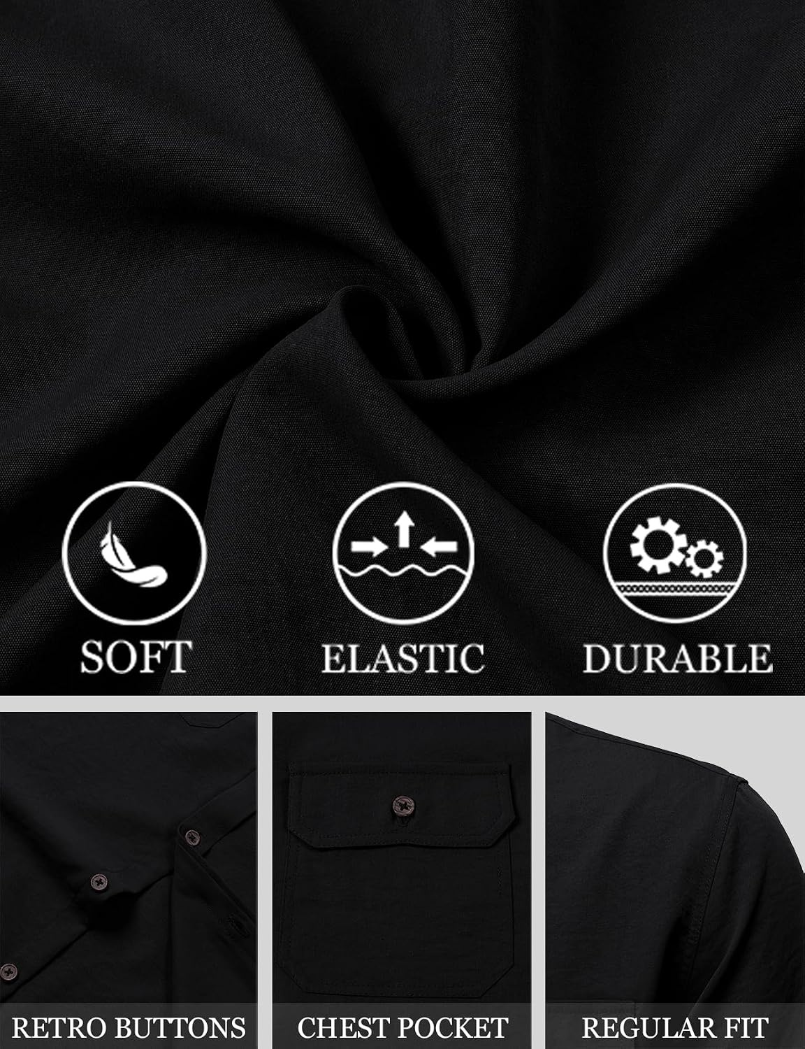 image:imageJEMITOP Mens Casual Stretch Short Sleeve Work ShirtsBlack