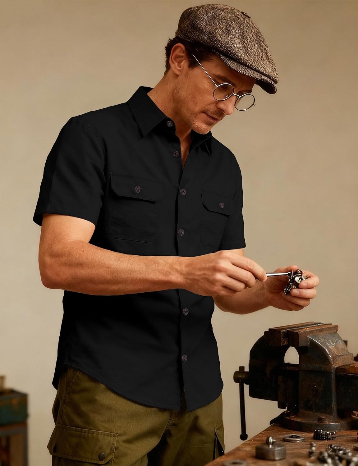image:imageJEMITOP Mens Casual Stretch Short Sleeve Work ShirtsBlack