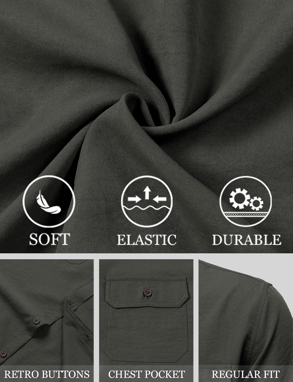 image:imageJEMITOP Mens Casual Stretch Short Sleeve Work ShirtsDark Grey