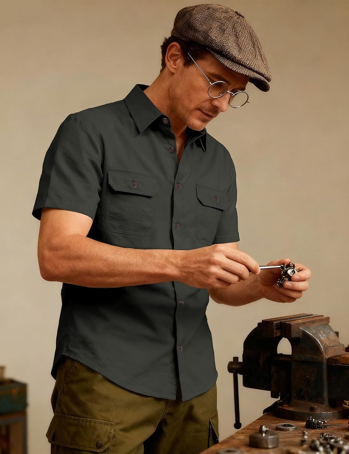 image:imageJEMITOP Mens Casual Stretch Short Sleeve Work ShirtsDark Grey