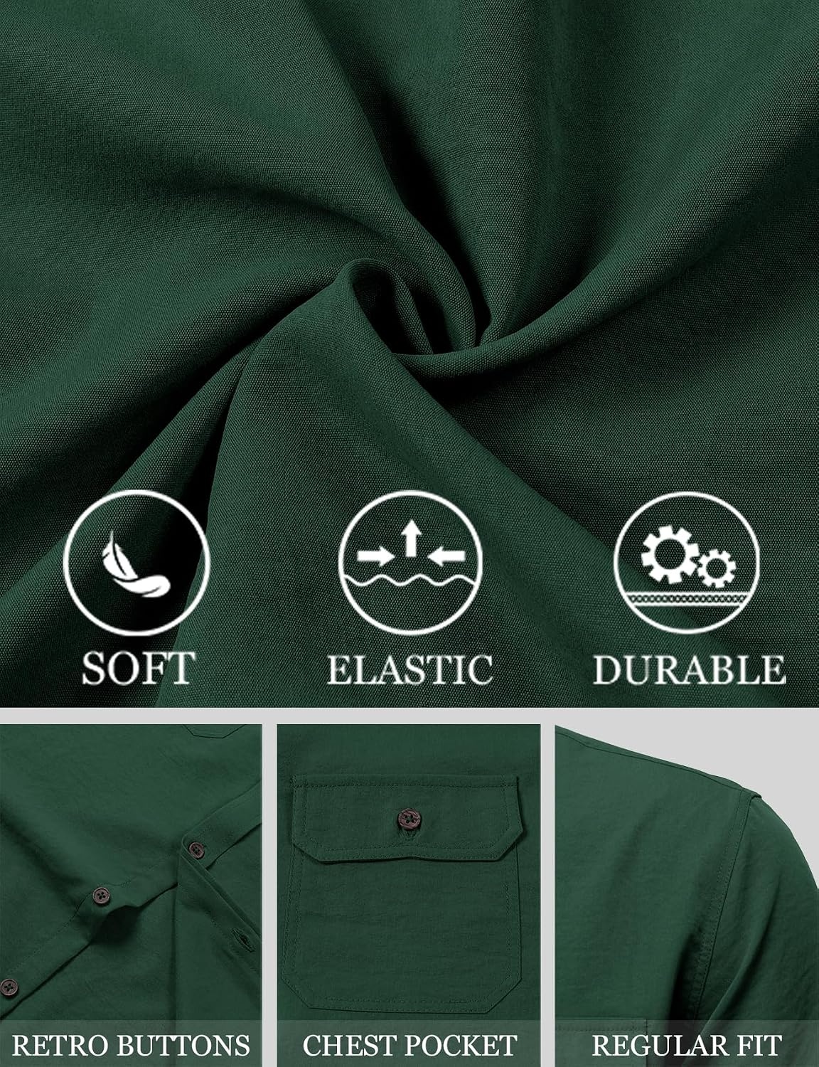 image:imageJEMITOP Mens Casual Stretch Short Sleeve Work ShirtsGreen