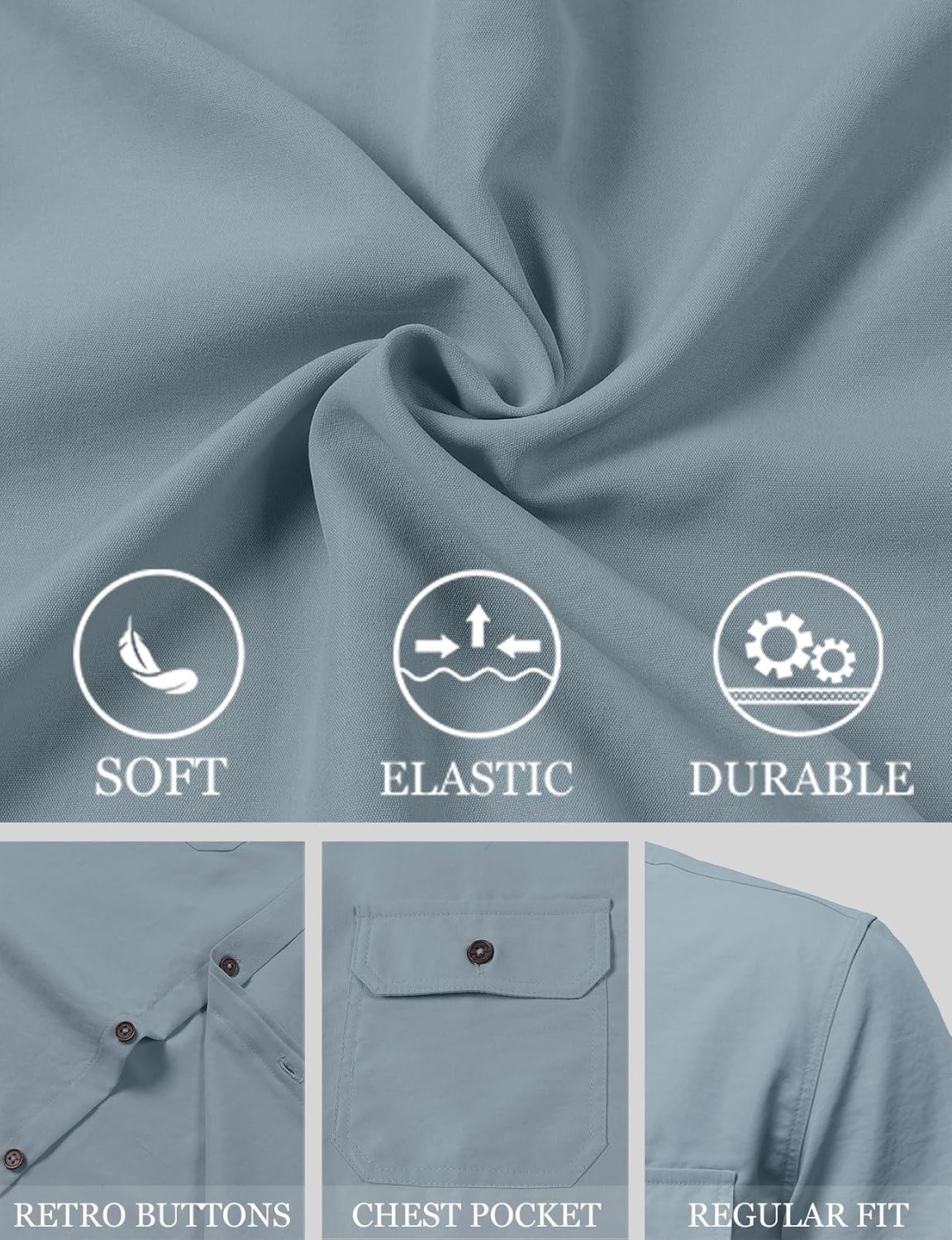 image:imageJEMITOP Mens Casual Stretch Short Sleeve Work ShirtsLight Blue