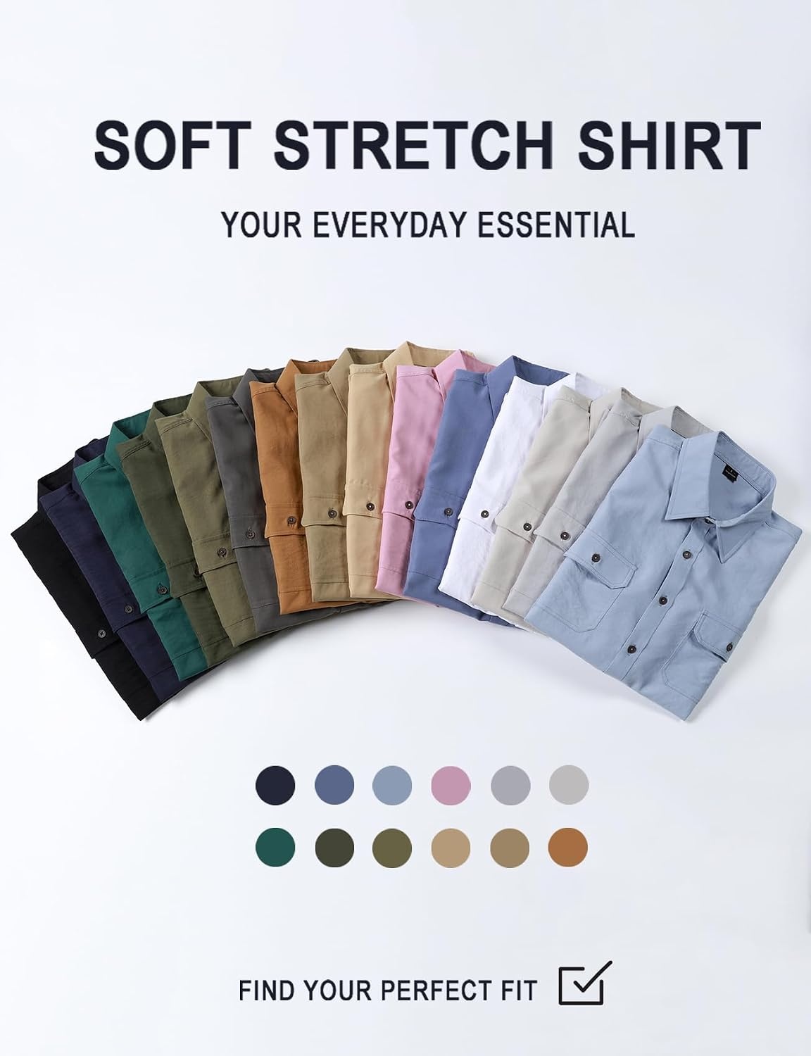 image:imageJEMITOP Mens Casual Stretch Short Sleeve Work ShirtsLight Brown