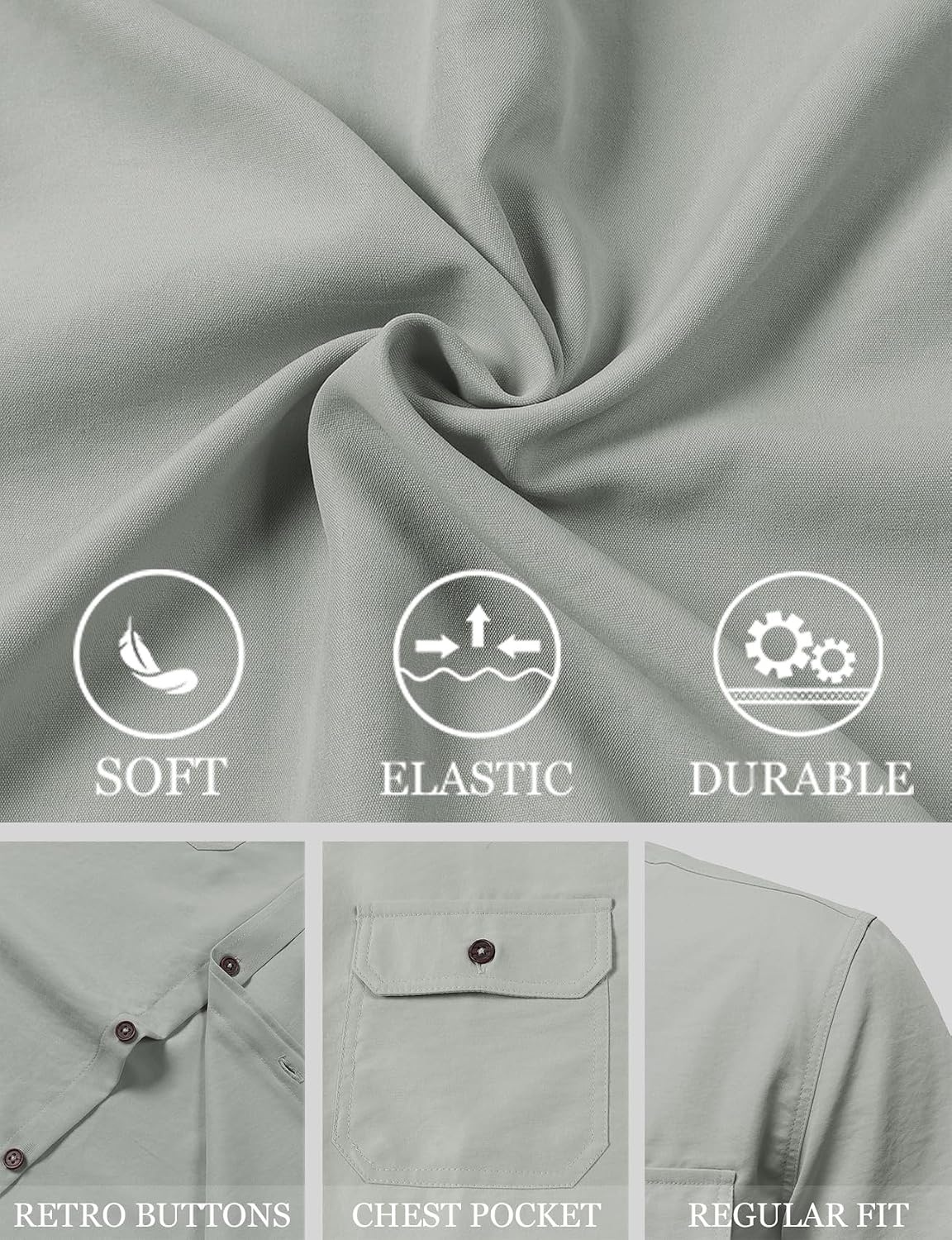 image:imageJEMITOP Mens Casual Stretch Short Sleeve Work ShirtsLight Grey