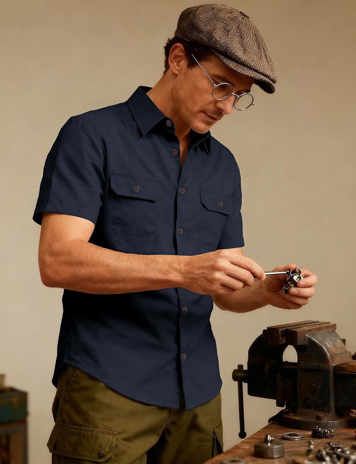 image:imageJEMITOP Mens Casual Stretch Short Sleeve Work ShirtsNavy Blue