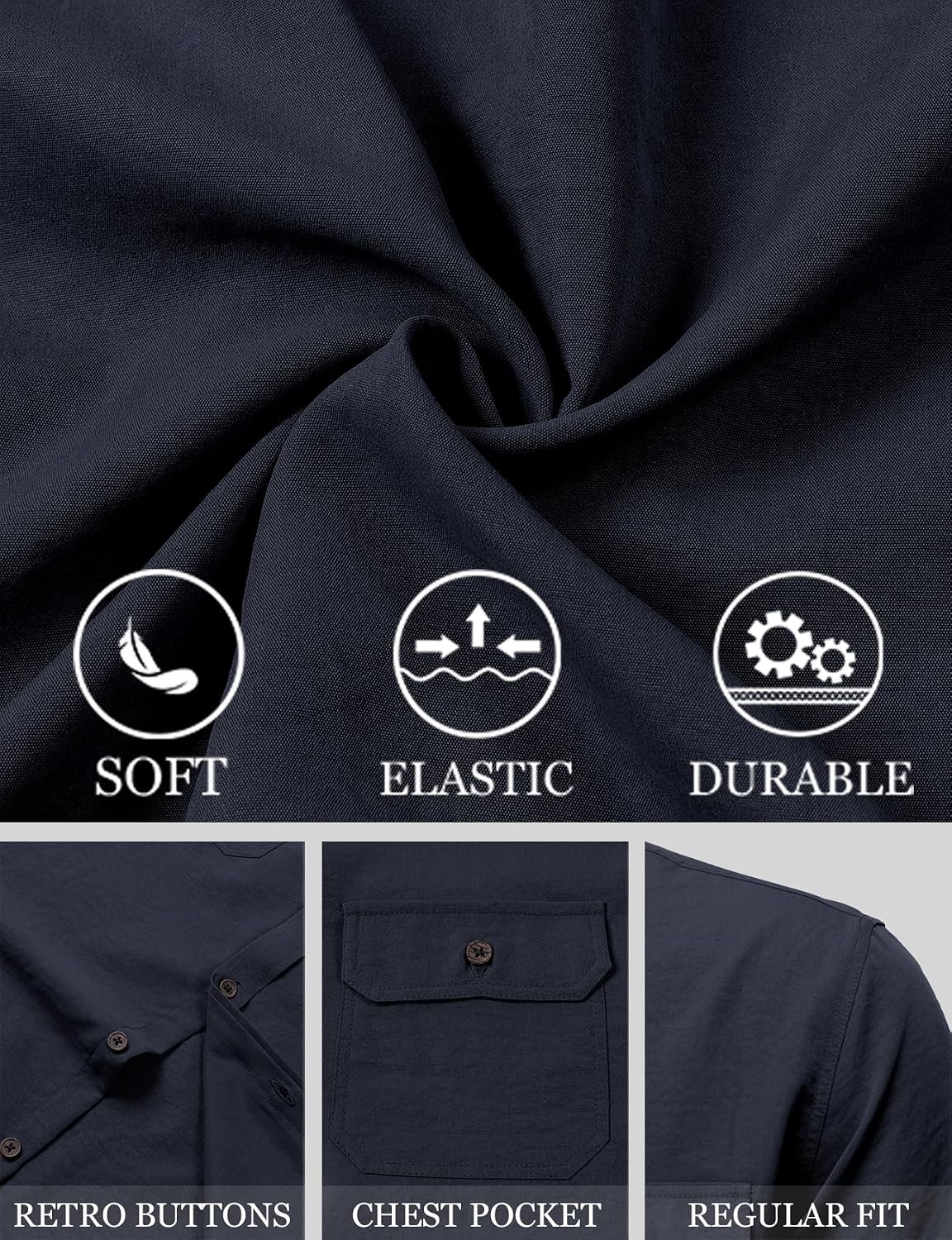 image:imageJEMITOP Mens Casual Stretch Short Sleeve Work ShirtsNavy Blue