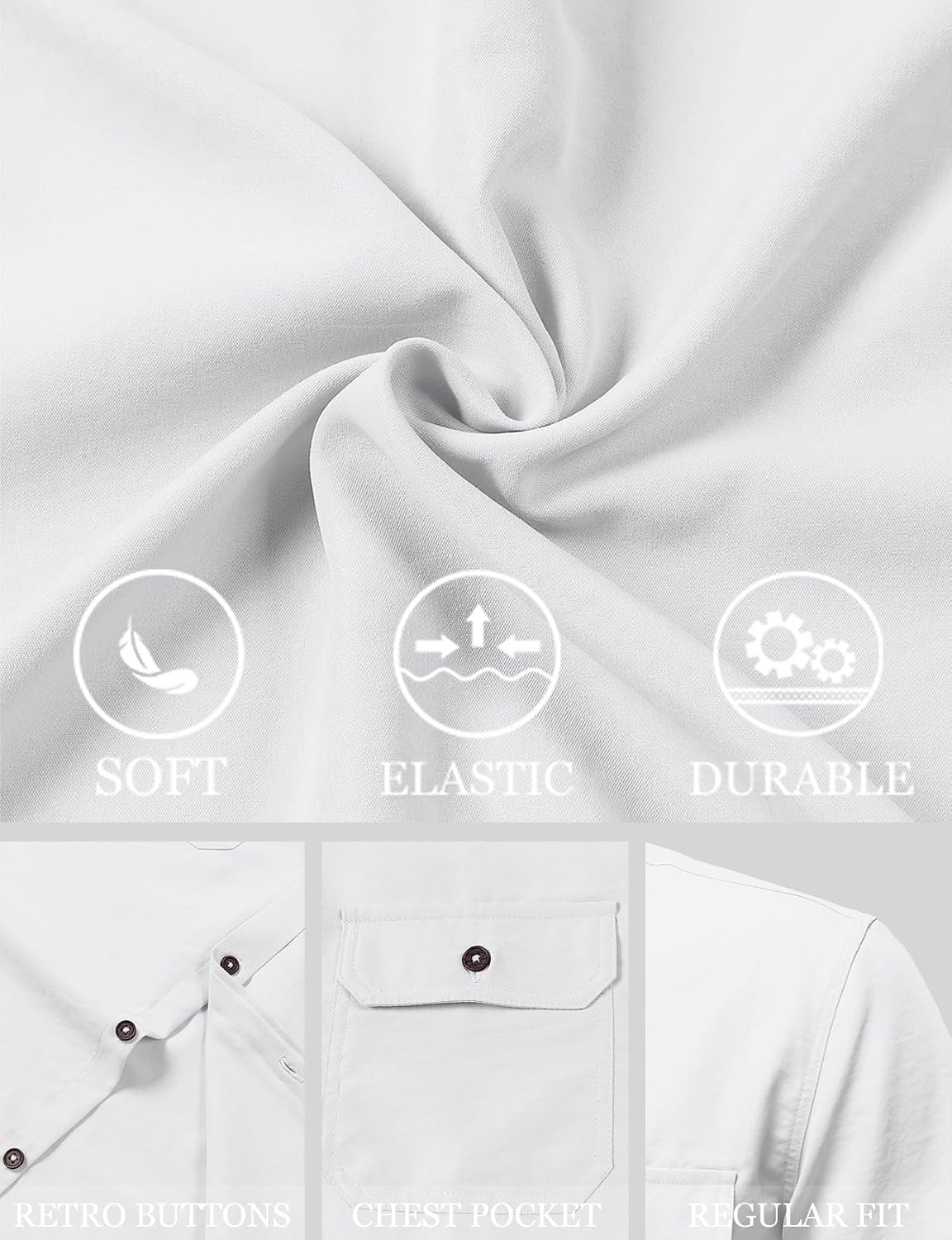 image:imageJEMITOP Mens Casual Stretch Short Sleeve Work ShirtsWhite