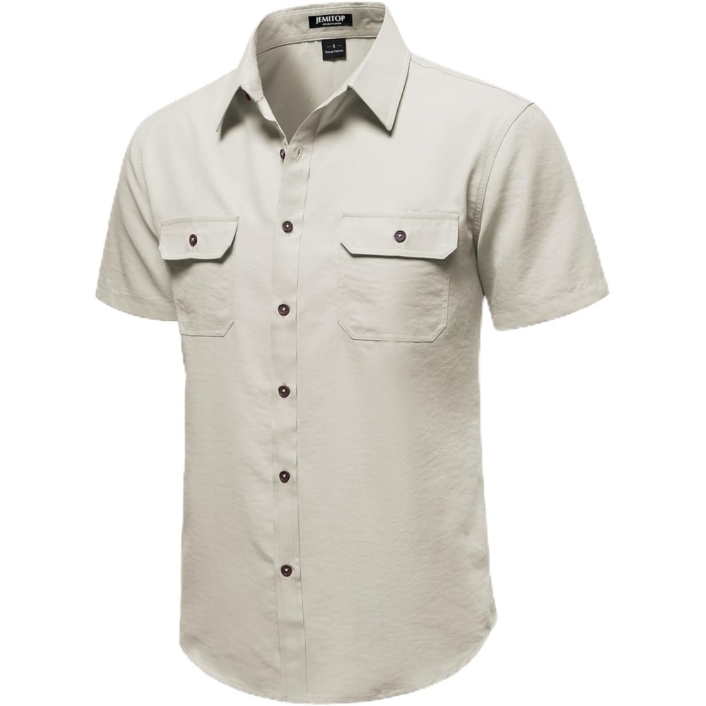 image:imageJEMITOP Mens Casual Stretch Short Sleeve Work ShirtsBeige