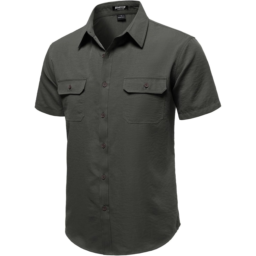 image:imageJEMITOP Mens Casual Stretch Short Sleeve Work ShirtsDark Grey