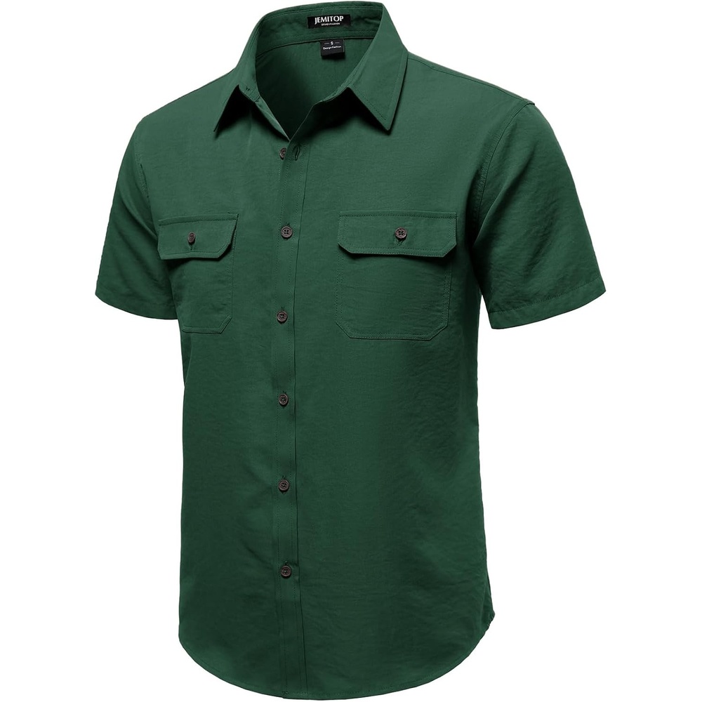 image:imageJEMITOP Mens Casual Stretch Short Sleeve Work ShirtsGreen