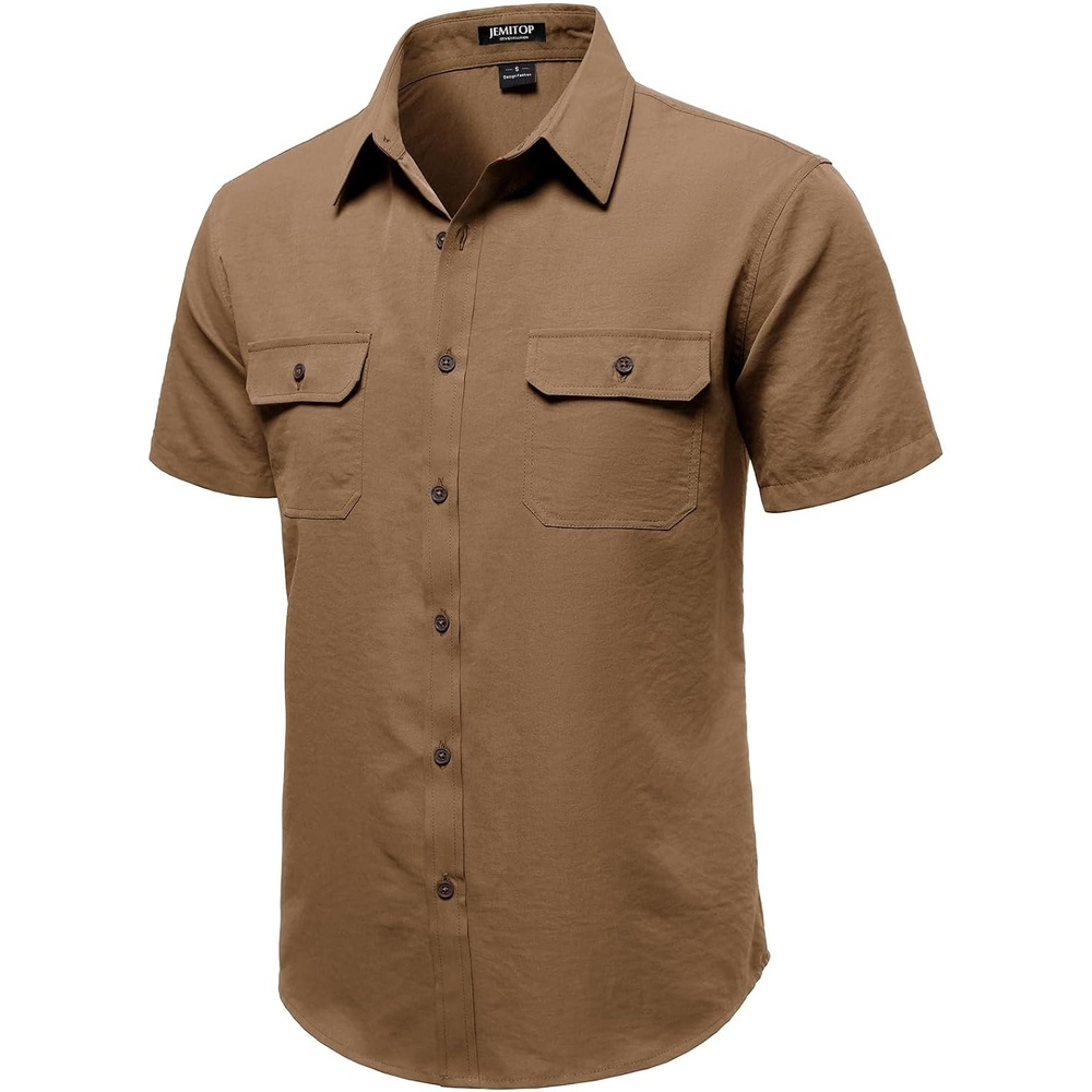 image:imageJEMITOP Mens Casual Stretch Short Sleeve Work ShirtsLight Brown