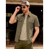 JEMITOP Mens Casual Stretch Short Sleeve Work Shirts(Dark Khaki)