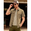 JEMITOP Mens Casual Stretch Short Sleeve Work Shirts(Khaki Yellow)