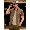 JEMITOP Mens Casual Stretch Short Sleeve Work Shirts(Light Brown)
