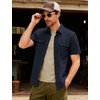 JEMITOP Mens Casual Stretch Short Sleeve Work Shirts(Navy Blue)