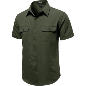 JEMITOP Mens Casual Stretch Short Sleeve Work Shirts(Army Green)