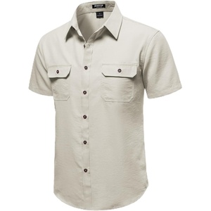 JEMITOP Mens Casual Stretch Short Sleeve Work Shirts(Beige)
