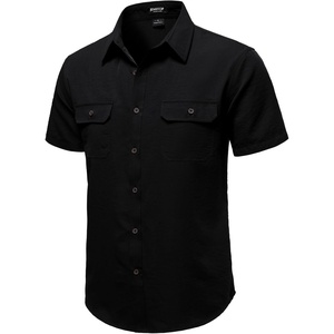 JEMITOP Mens Casual Stretch Short Sleeve Work Shirts(Black)