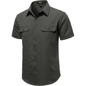 JEMITOP Mens Casual Stretch Short Sleeve Work Shirts(Dark Grey)