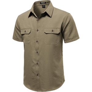 JEMITOP Mens Casual Stretch Short Sleeve Work Shirts(Dark Khaki)