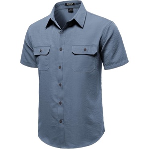 JEMITOP Mens Casual Stretch Short Sleeve Work Shirts(Dusty Blue)