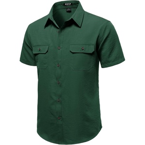 JEMITOP Mens Casual Stretch Short Sleeve Work Shirts(Green)